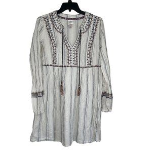 Knox Rose XL Boho Bohemian Hippie Tassel Long Sleeve Dress White/Oatmeal